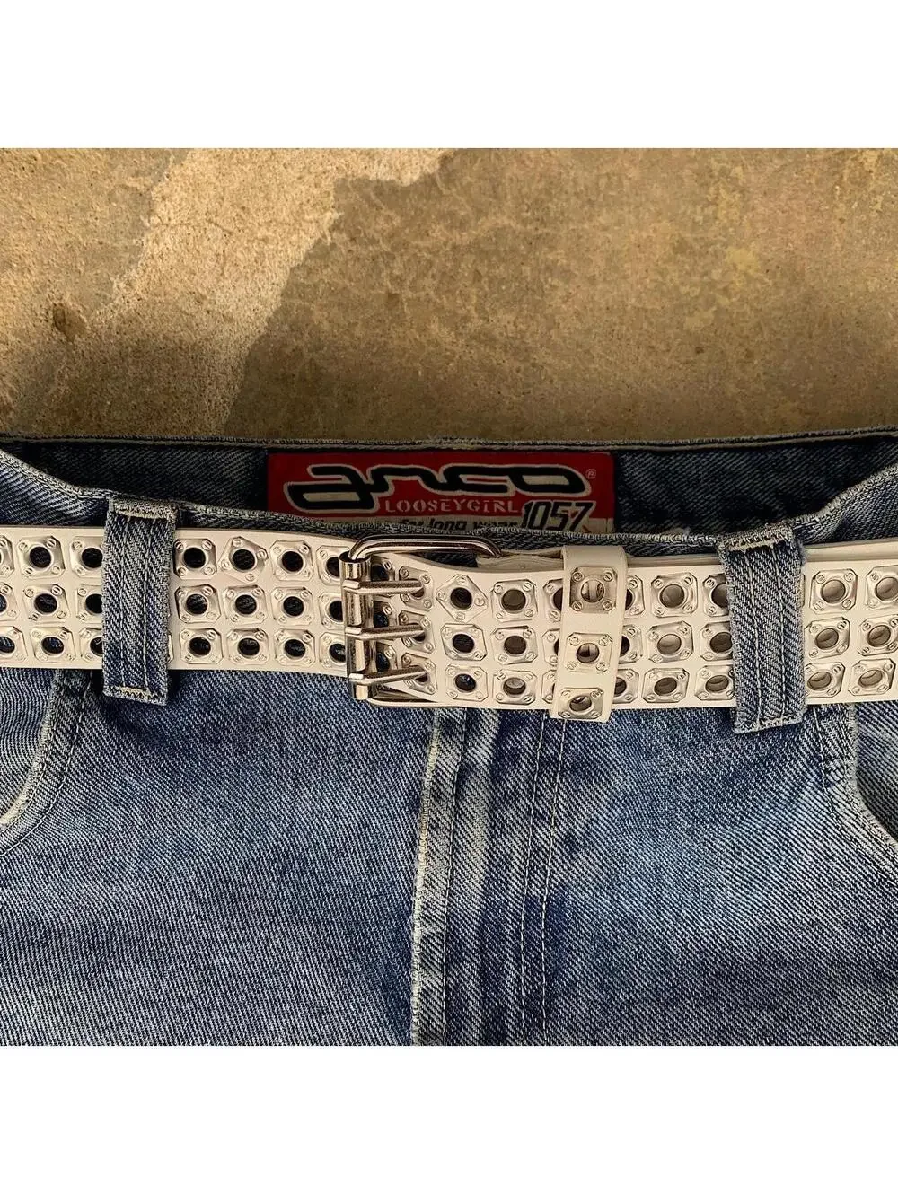 Cyber y2k 2000s style white and silver studded belt. Nice quality. 42 inches